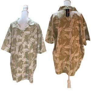 NWT Coofandy Tan & White Leaf Print Men's Short Sleeve Button Down Shirt XXL